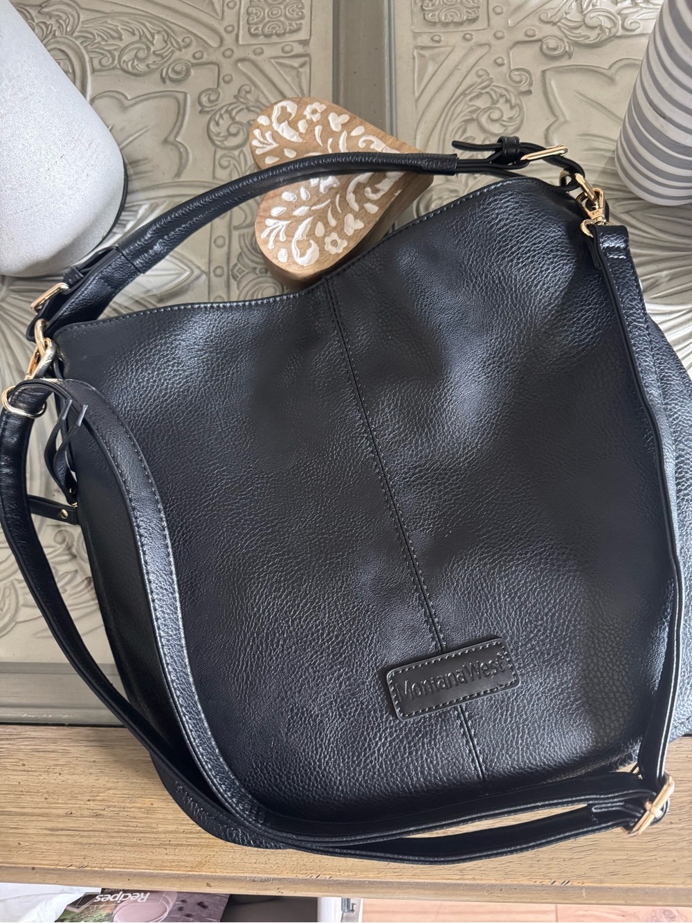 Black Shoulder Bag with Gold Hardware
